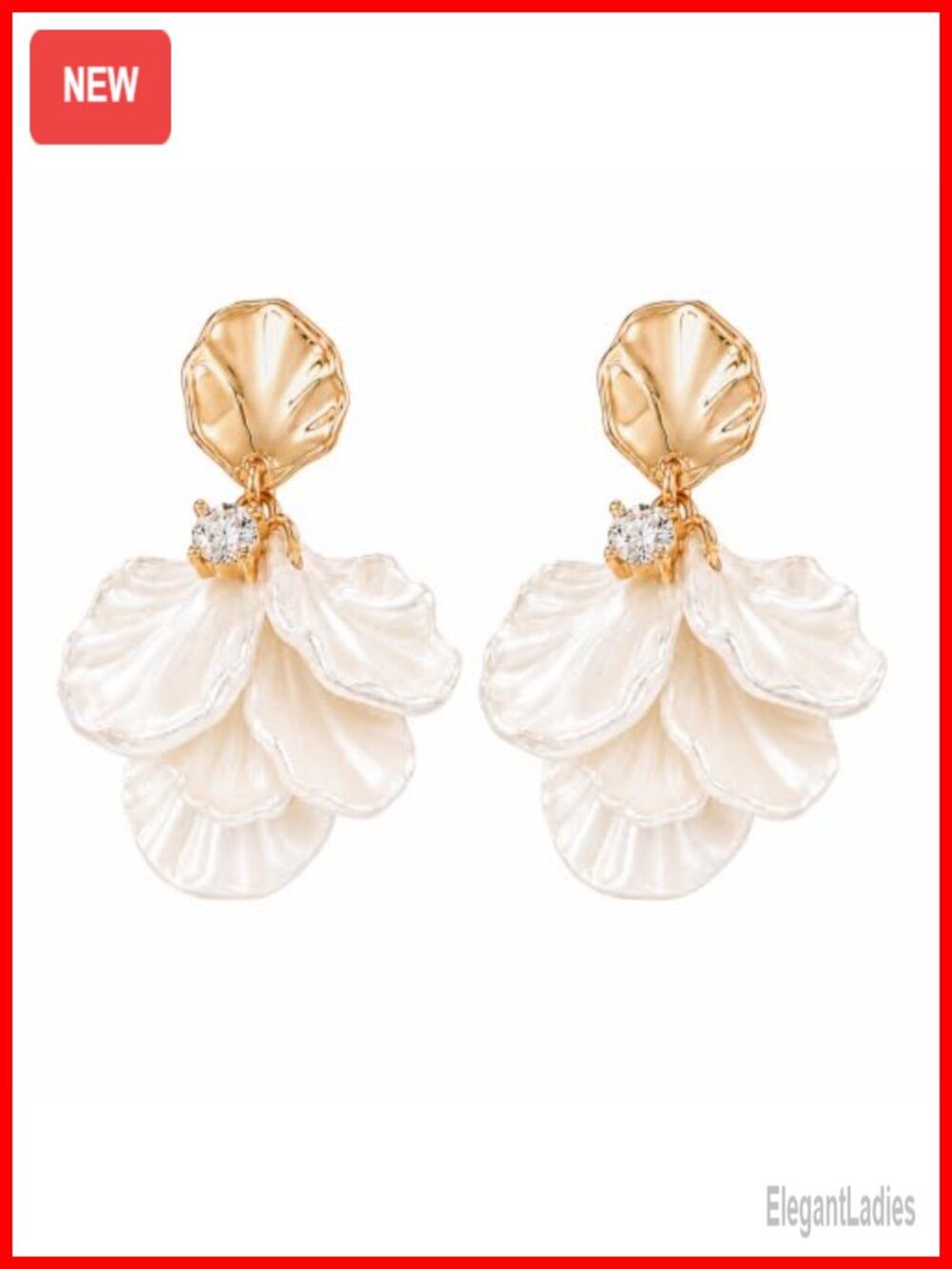 Gold Plated Flower Seashell Drop Dangle Earrings with 925 Sterling Silver Posts
